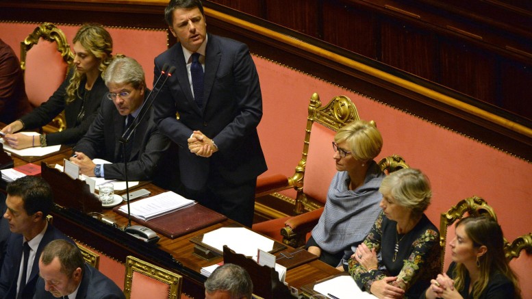 Il premier Matteo Renzi al Senato (foto Ansa.it)
